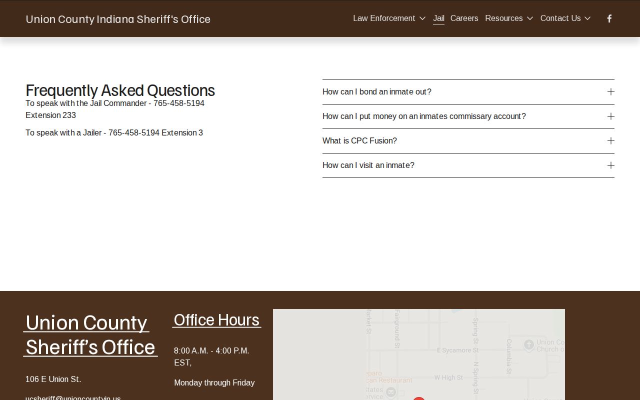 Union County Sheriff's Office jail information and bond payment page